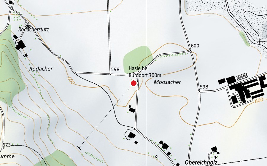 Karte mit dem Standort von Hasle bei Burgdorf 300 m (Sportanlage)