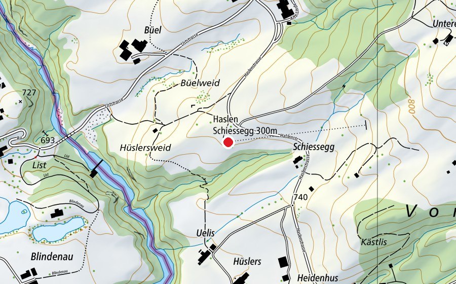 Karte mit dem Standort von Haslen Schiessegg 300 m (Sportanlage)
