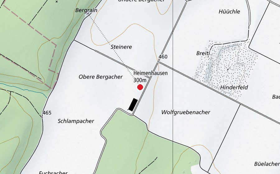 Map showing the location of Heimenhausen 300 m (Sports centre)