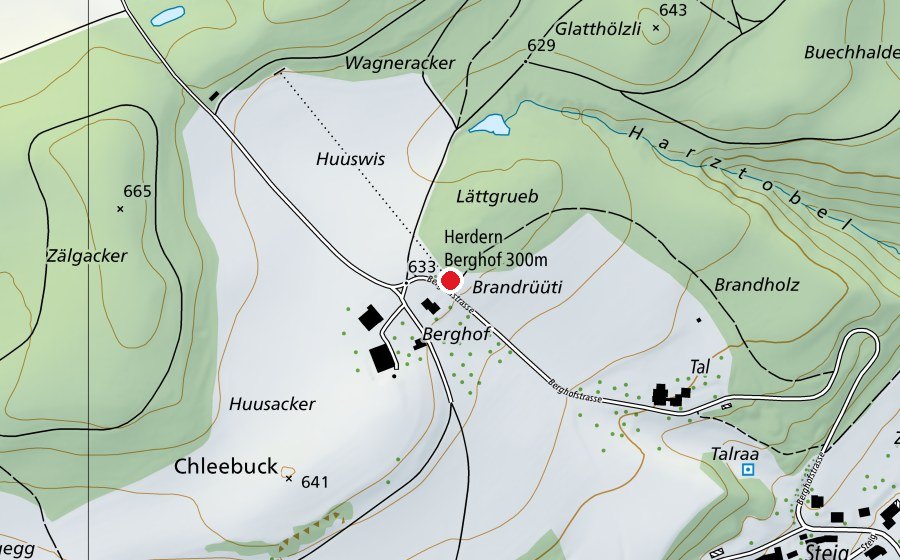 Karte mit dem Standort von Herdern Berghof 300 m (Sportanlage)