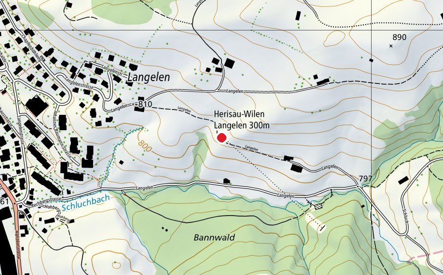 Map showing the location of Herisau-Wilen Langelen 300 m (Sports centre)
