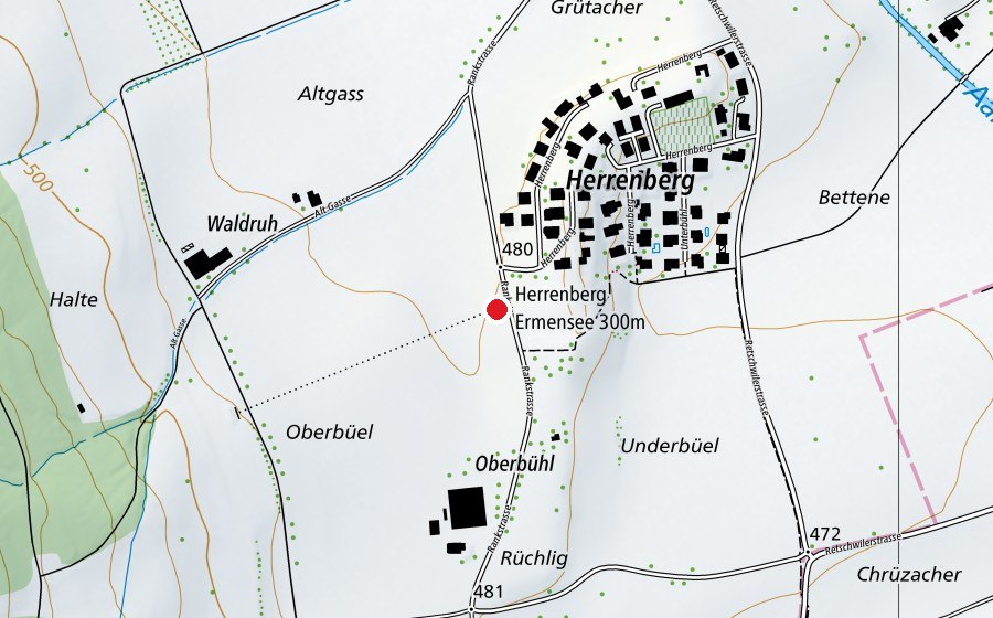 Mappa con la posizione di Herrenberg Ermensee 300 m (Centro sportivo)