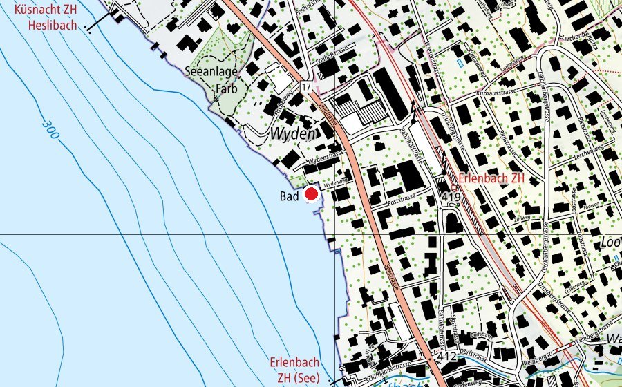 Carte indiquant l’emplacement de Holzbadi Wyden (Centre sportif)