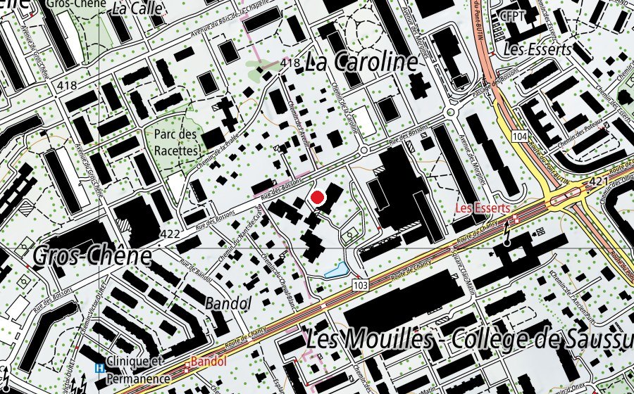 Map showing the location of Judo Kwai Lancy (Sports centre)