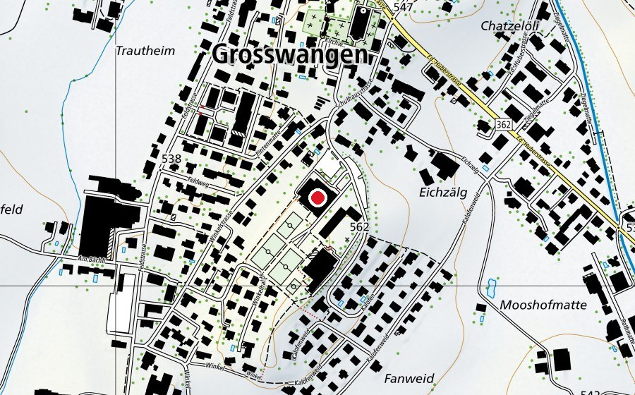 Map showing the location of Kalofenhalle (Sports centre)