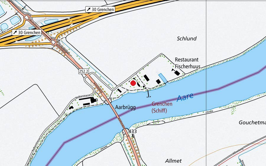 Map showing the location of Kanu-Club Grenchen (Sports centre)