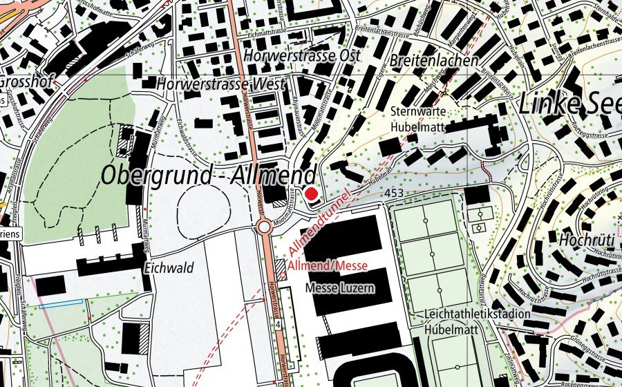 Carte indiquant l’emplacement de Kegelsporthalle Allmend (Centre sportif)