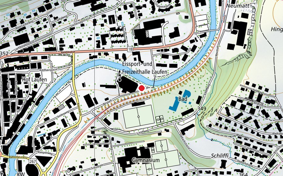 Carte indiquant l’emplacement de Kletterhalle Laufen (Centre sportif)