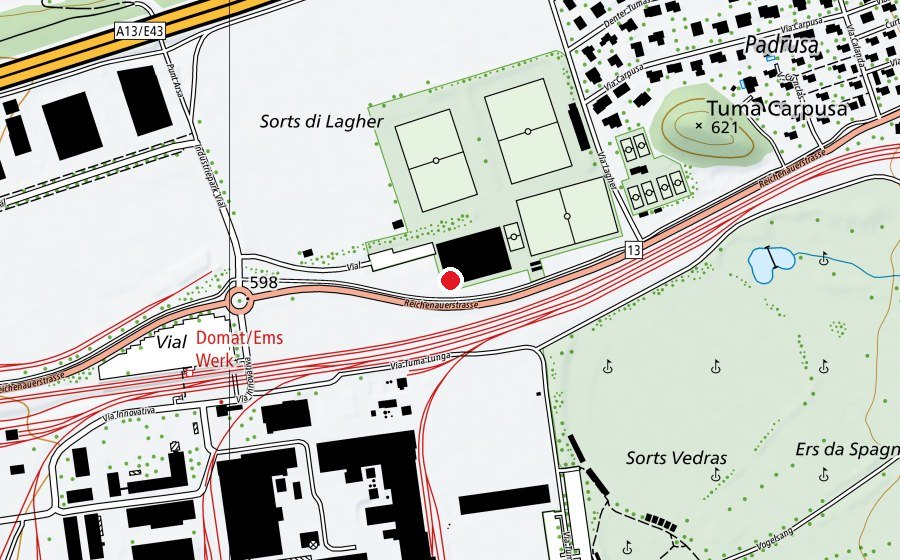 Mappa con la posizione di Kletterhalle Raiver a Domat (Centro sportivo)