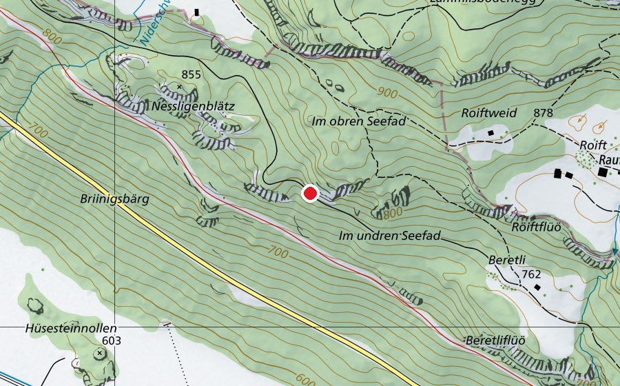 Map showing the location of Kletterpark Beretli (Sports centre)