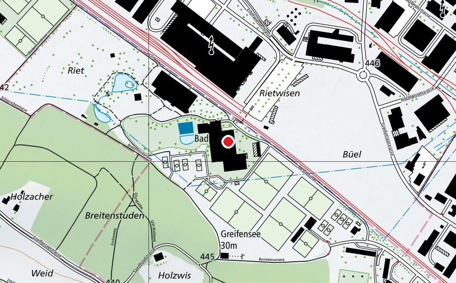 Karte mit dem Standort von Kletterzentrum Gaswerk Greifensee (Sportanlage)