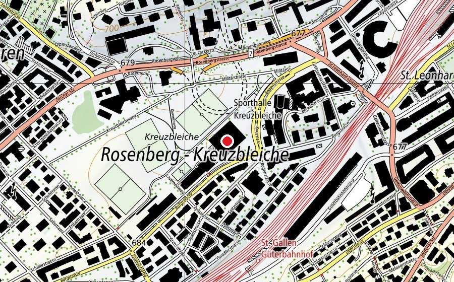 Mappa con la posizione di Kreuzbleiche (Centro sportivo)