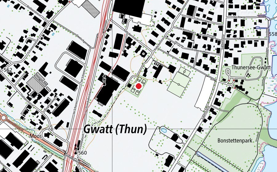 Carte indiquant l’emplacement de Kyburg-Thun (Centre sportif)