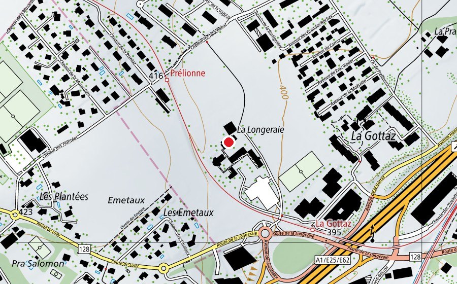 Carte indiquant l’emplacement de La Longeraie (Centre sportif)