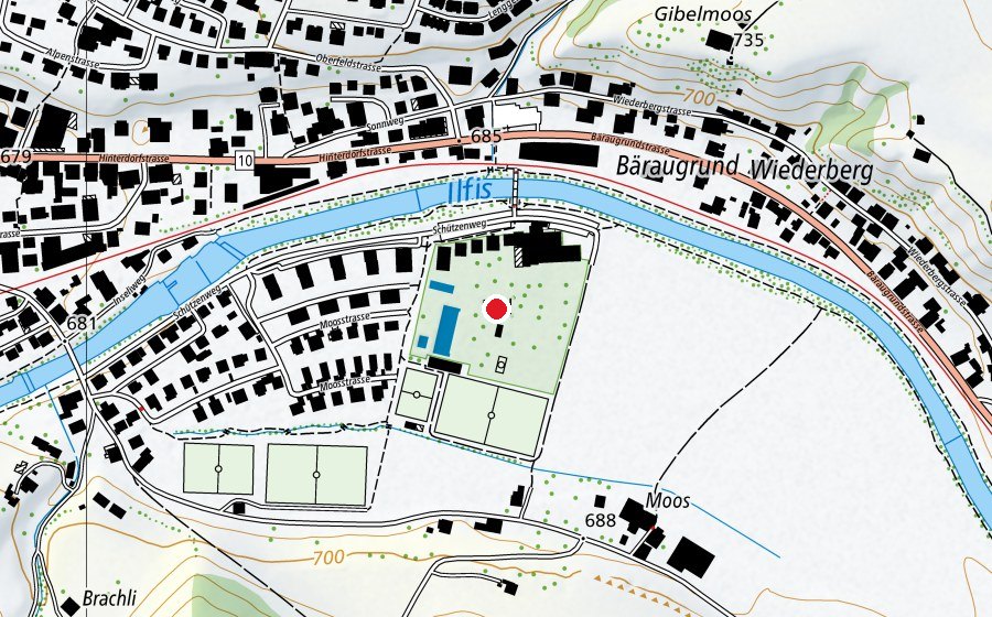 Carte indiquant l’emplacement de Langnau Badi (Centre sportif)