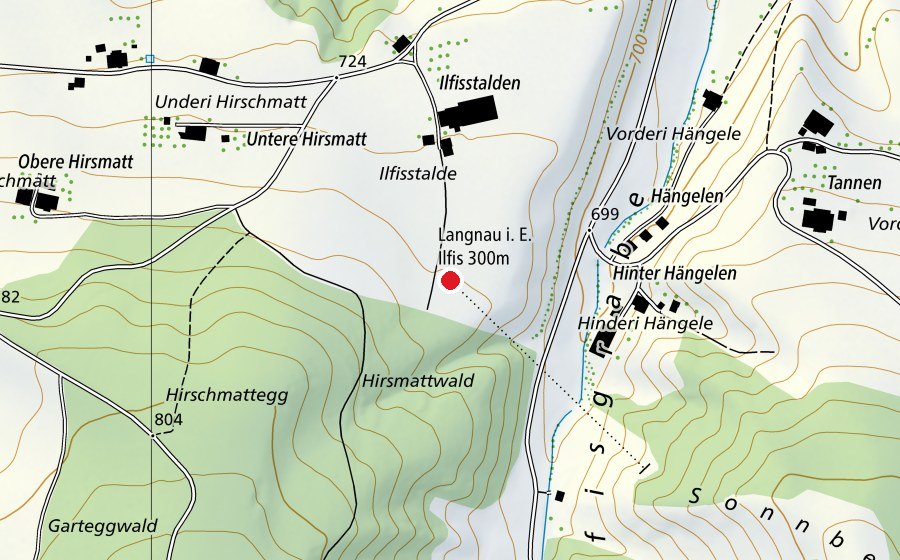 Karte mit dem Standort von Langnau i. E Ilfis 300 m (Sportanlage)