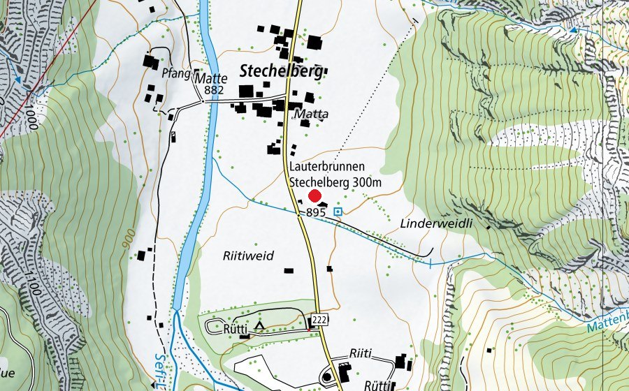 Map showing the location of Lauterbrunnen Stechelberg 300 m (Sports centre)