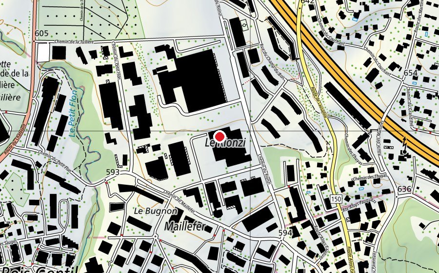 Map showing the location of Le Cube (Sports centre)