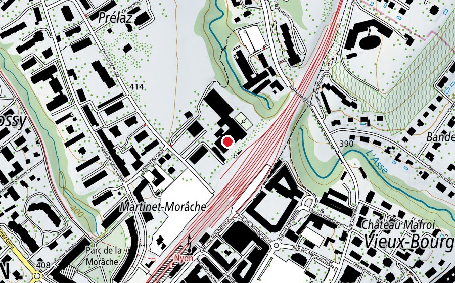 Map showing the location of Le Rocher (Sports centre)