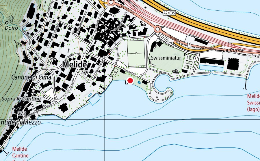 Map showing the location of Lido di Melide (Sports centre)