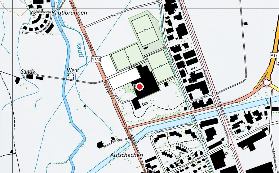 Carte indiquant l’emplacement de lintharena (Centre sportif)