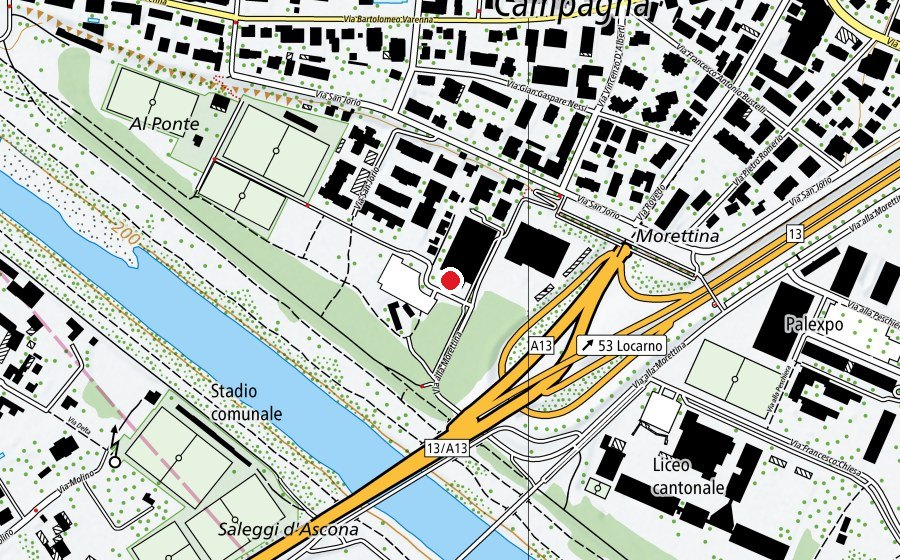 Map showing the location of locarno tennis pizzeria (Sports centre)
