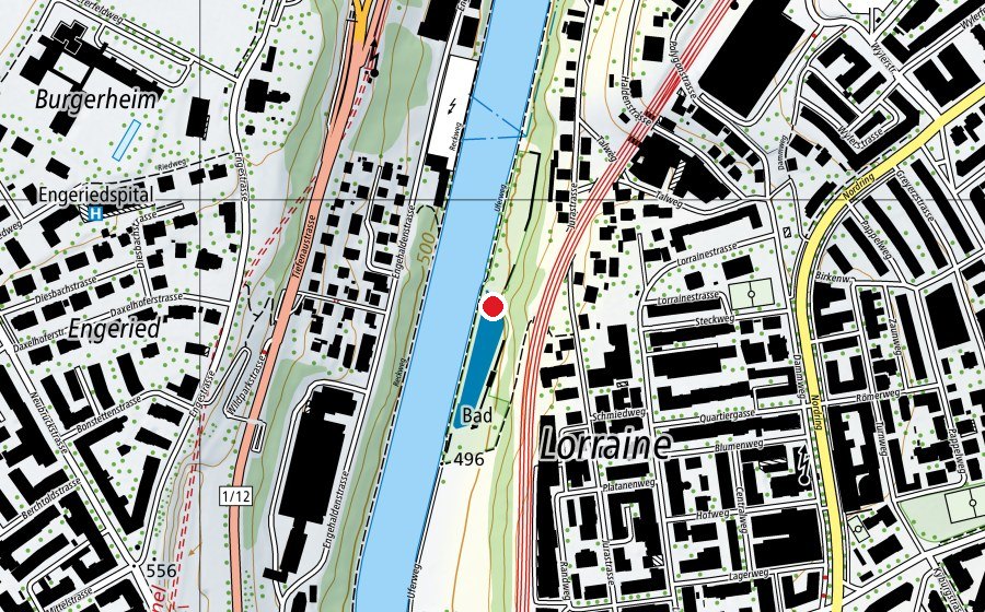 Map showing the location of Lorrainebad (Sports centre)
