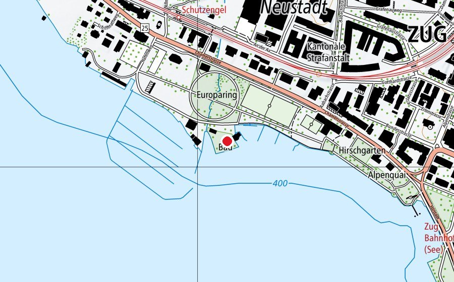 Map showing the location of Männerbadi (Sports centre)