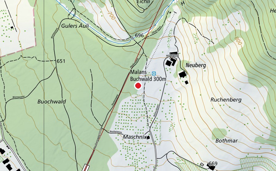 Mappa con la posizione di Malans Buchwald 300 m (Centro sportivo)