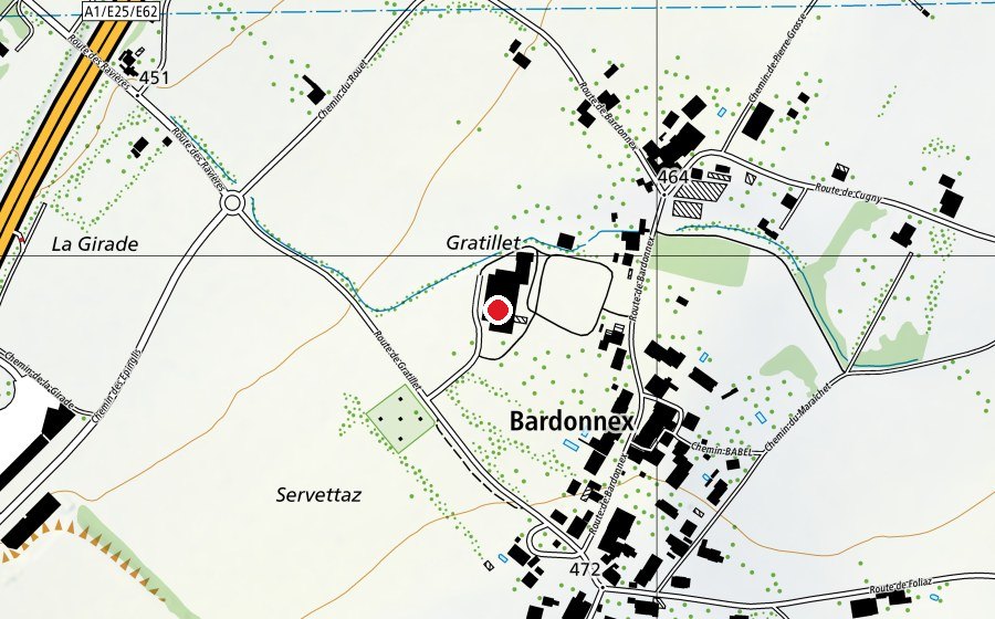 Karte mit dem Standort von Manège de Bardonnex (Sportanlage)