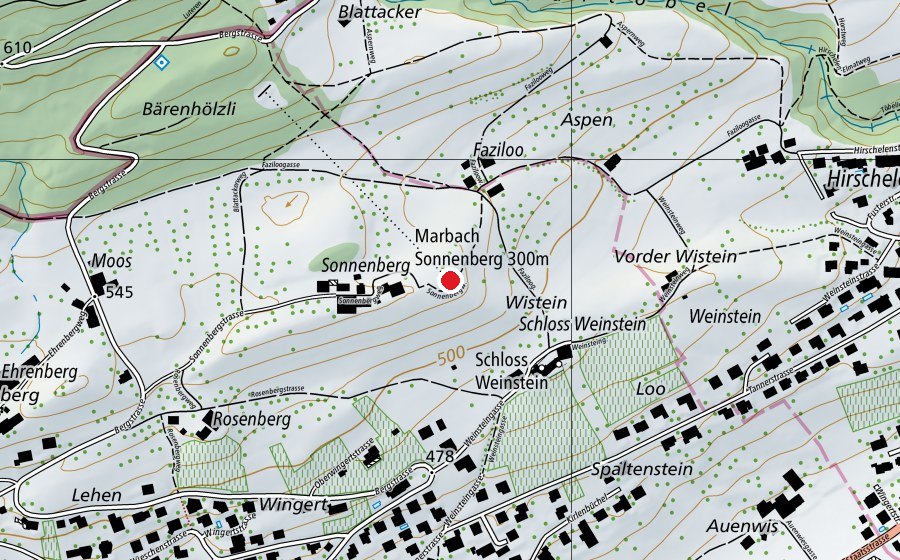 Map showing the location of Marbach Sonnenberg 300 m (Sports centre)