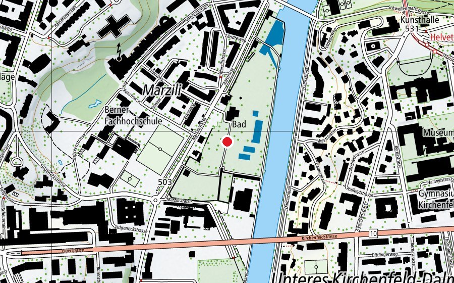 Map showing the location of Marzilibad (Sports centre)