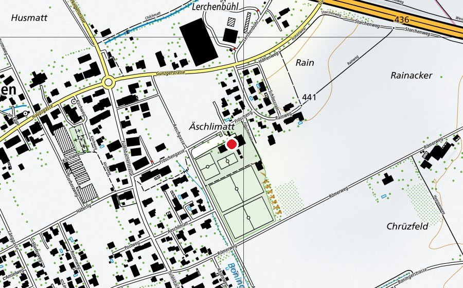 Karte mit dem Standort von Mehrzweckgebäude (Sportanlage)