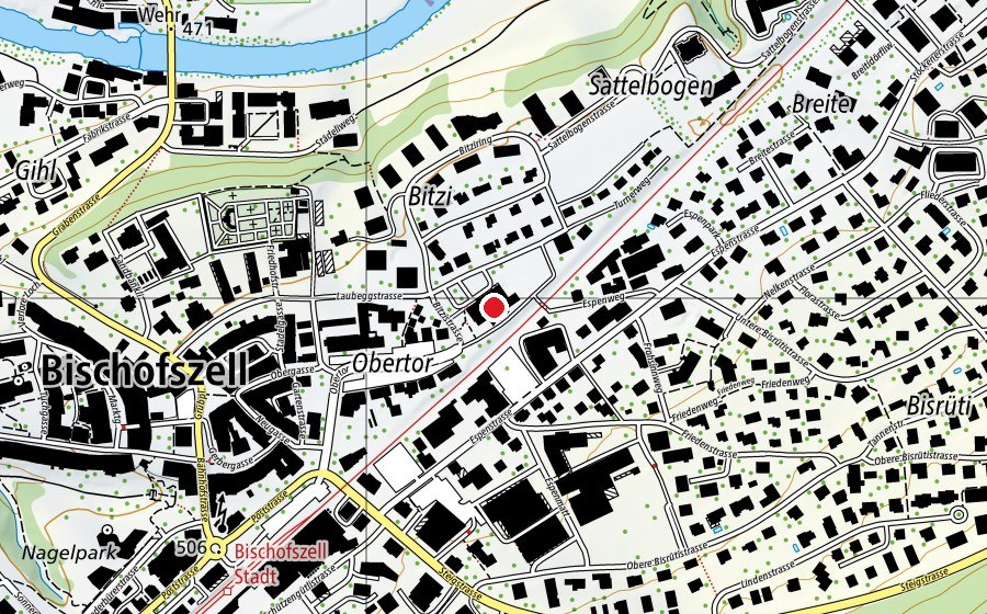 Map showing the location of Mehrzweckhalle Bitzi (Sports centre)