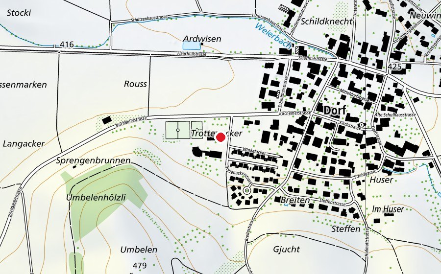 Map showing the location of Mehrzweckhalle (Sports centre)