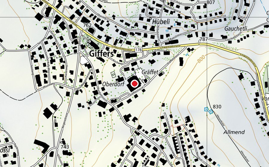 Carte indiquant l’emplacement de Mehrzweckhalle Giffers (Centre sportif)