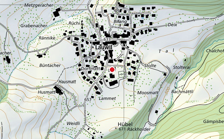 Mappa con la posizione di Mehrzweckhalle Lauwil (Centro sportivo)