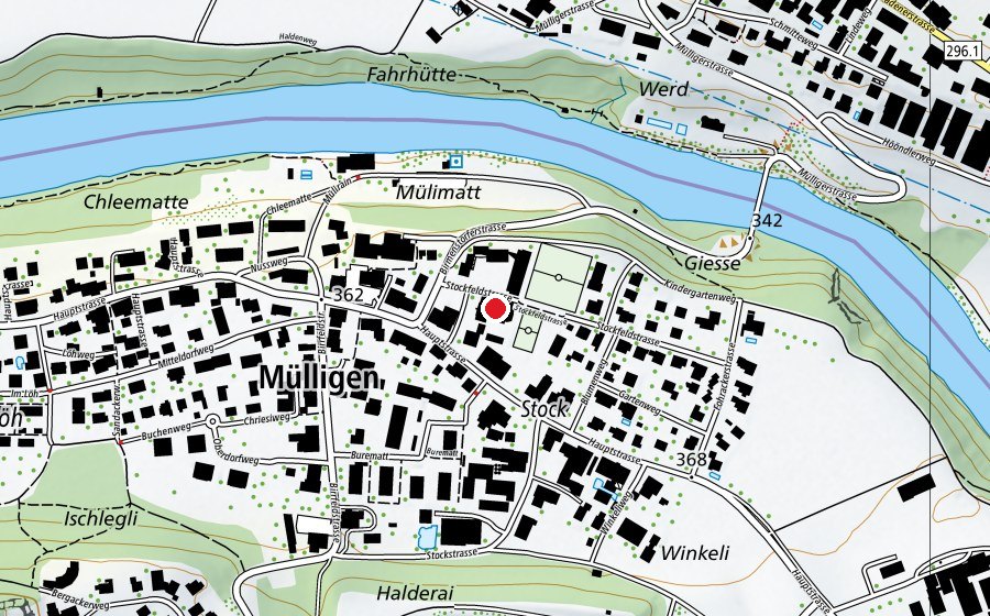 Mappa con la posizione di Mehrzweckhalle Mülligen (Centro sportivo)