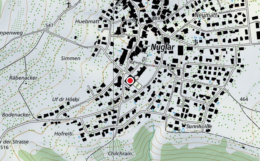 Map showing the location of Mehrzweckhalle (Sports centre)