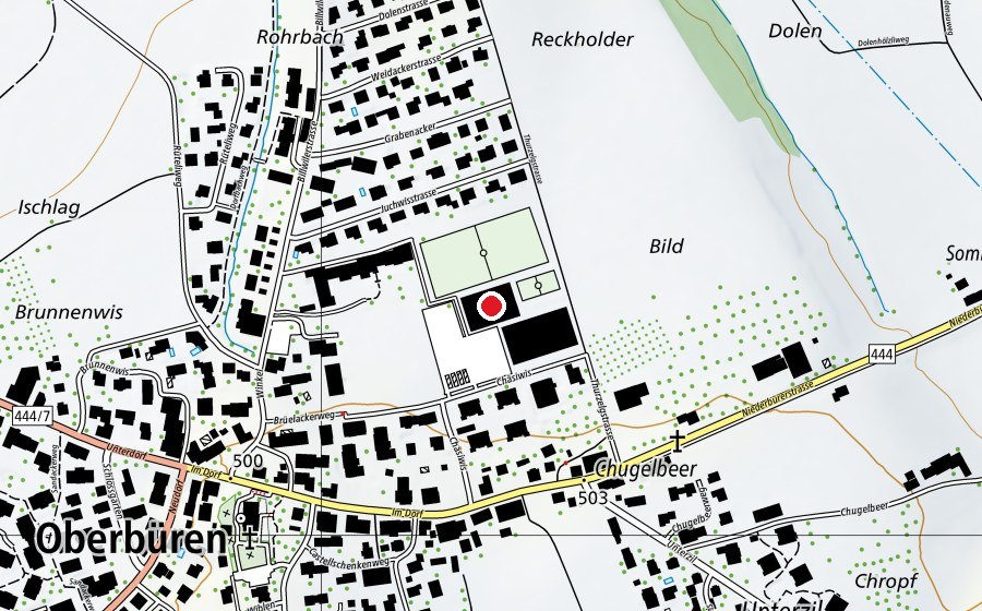 Map showing the location of Mehrzweckhalle (Sports centre)
