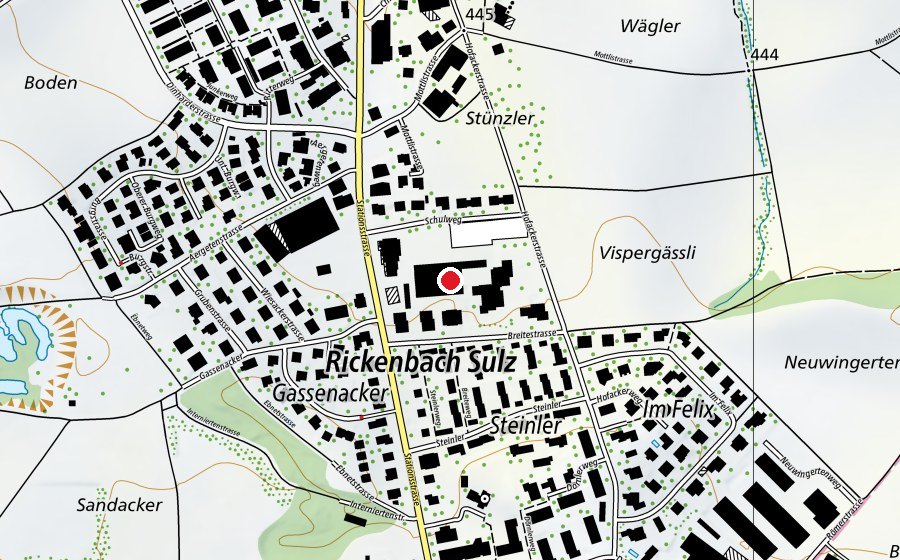 Map showing the location of Mehrzweckhalle (Sports centre)