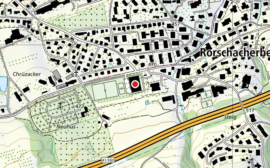 Karte mit dem Standort von Mehrzweckhalle Rorschacherberg (Sportanlage)