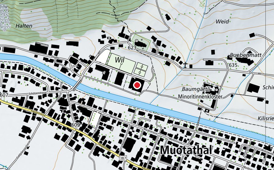 Map showing the location of Mehrzweckhalle Stumpenmatt (Sports centre)
