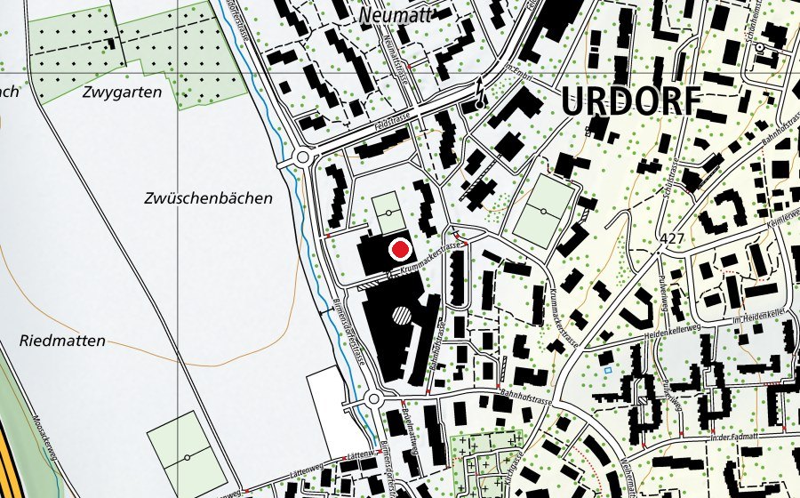 Carte indiquant l’emplacement de Mehrzweckhalle Zentrum (Centre sportif)