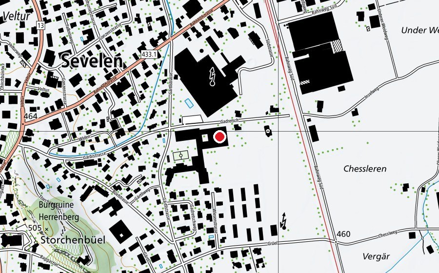 Map showing the location of Mehrzweckturnhalle Gadretsch (Sports centre)