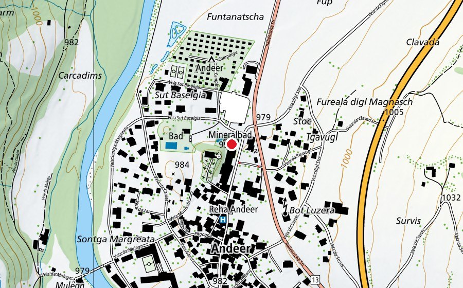 Mappa con la posizione di Mineralbad Andeer (Centro sportivo)