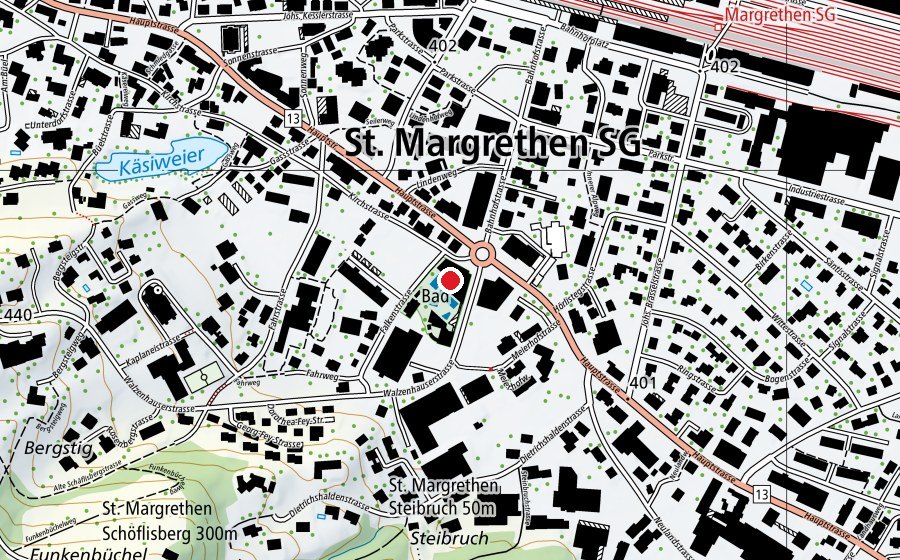 Mappa con la posizione di Mineralheilbad St. Margrethen (Centro sportivo)