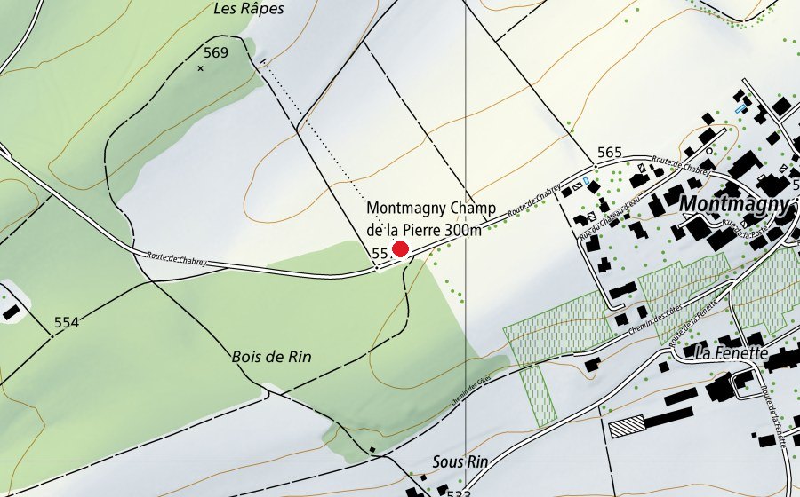 Mappa con la posizione di Montmagny Champ de la Pierre 300 m (Centro sportivo)