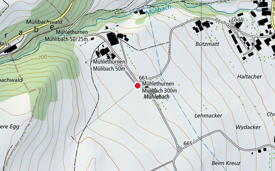 Carte indiquant l’emplacement de Mühlethurnen Mülibach 300 m (Centre sportif)