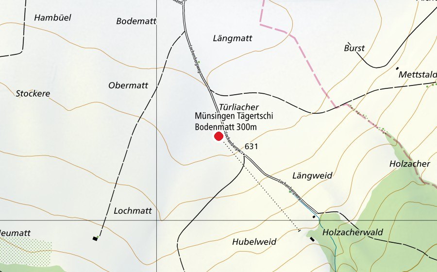 Mappa con la posizione di Münsingen Tägertschi Bodenmatt 300 m (Centro sportivo)